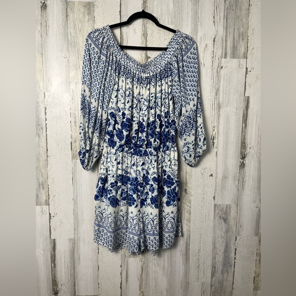Anthropologie Women's Clemente Off the Shoulder Floral Romper Blue XSmall - Picture 4 of 11